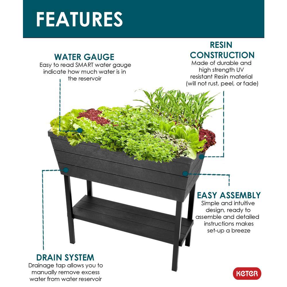 Keter Urban Bloomer 32.3 in. W x 30.7 in. H Graphite Resin Elevated Patio Garden Bed 236157