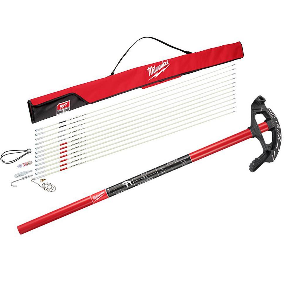 Milwaukee 60 ft. Fiberglass Fish Stick Low/Mid/High Flex Combo Kit with 3/4 in. Iron Conduit Bender and Handle 48-22-4156-48-22-4081