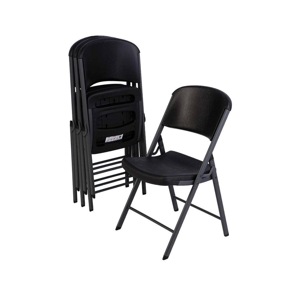 Lifetime Black Plastic Seat Outdoor Safe Folding Chair (Set of 4) 80187