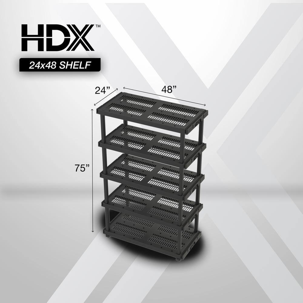 HDX 5 Tier Plastic Adjustable Garage Storage Shelving Unit in Black (48 in. W x 75 in. H x 24 in. D) 999-9324BB5