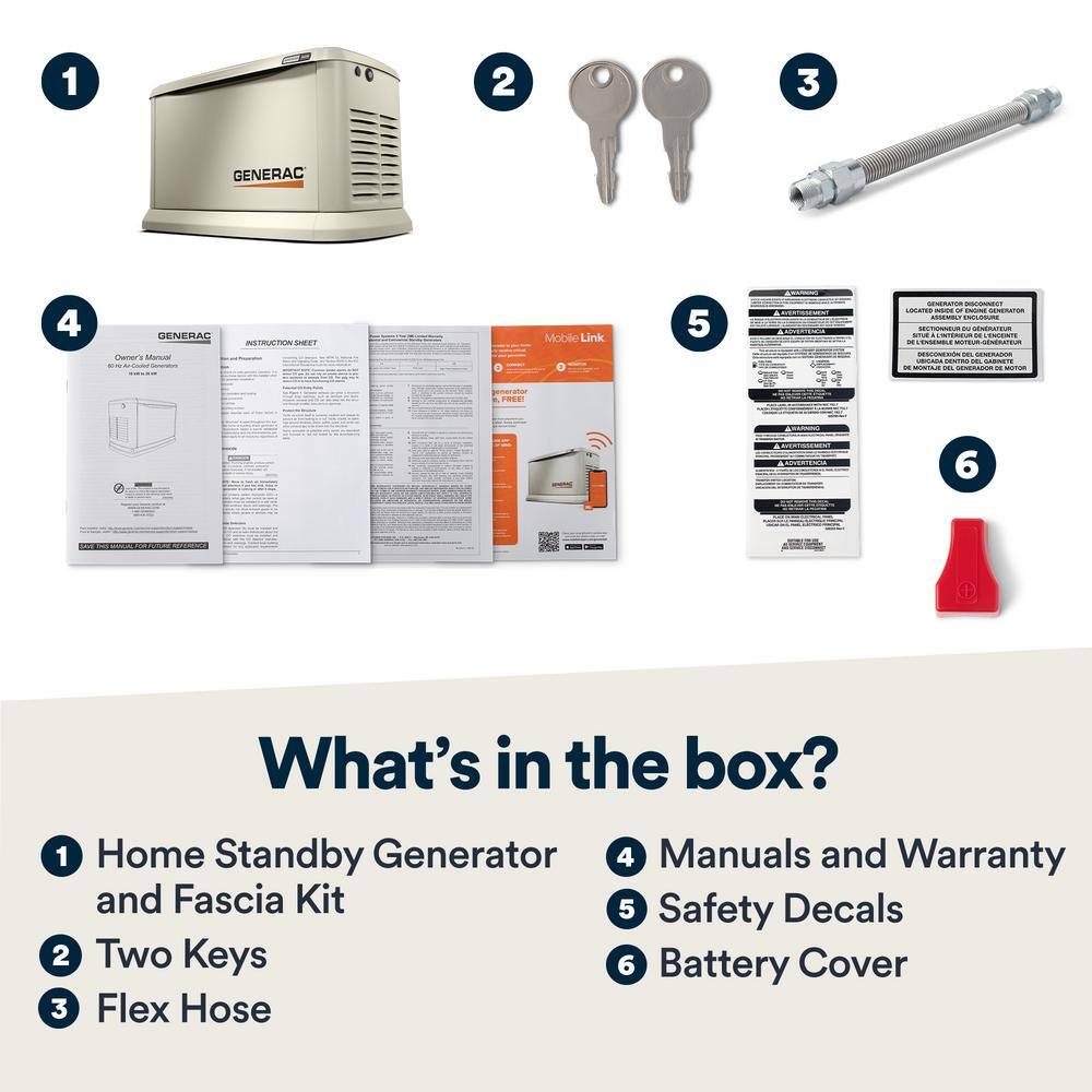 Generac 26,000 Watt - Dual Fuel Air- Cooled Whole House Home Standby Generator, Smart Home Monitoring 7290