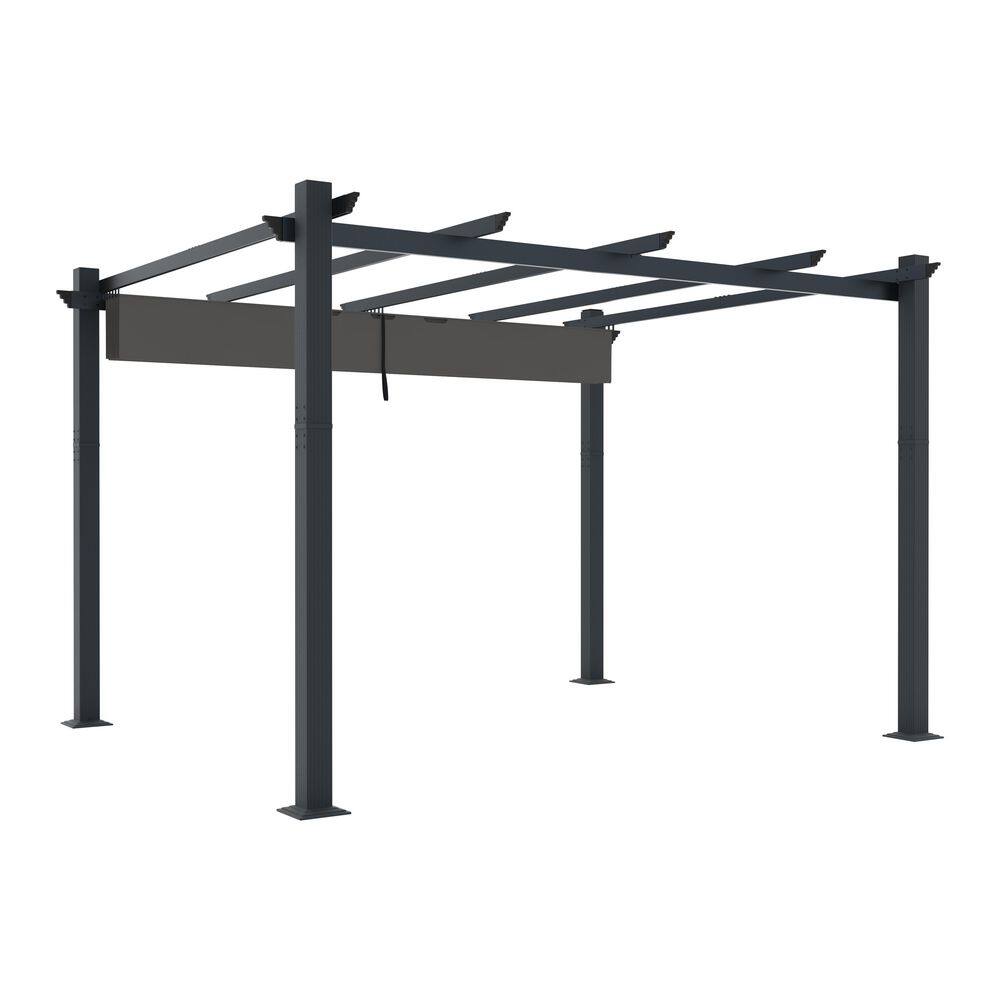 VEIKOUS 10 ft. x 13 ft. Dark Grey Aluminum Outdoor Patio Pergola with Retractable Sun Shade Canopy Cover PG0202-02-10