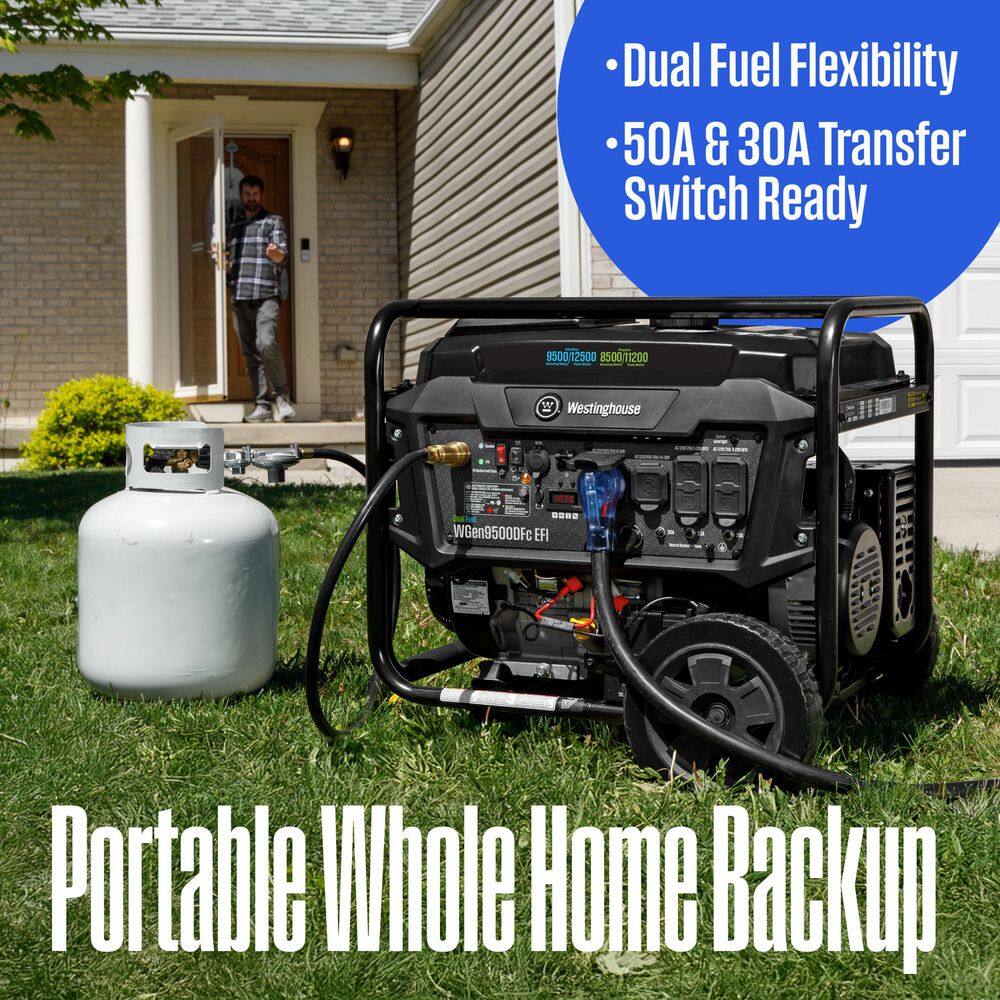 Westinghouse 12,500/9,500-Watt Dual Fuel Gas and Propane Powered EFI Portable Generator with Remote Electric Start, 50 Amp Outlet WGen9500DFc EFI