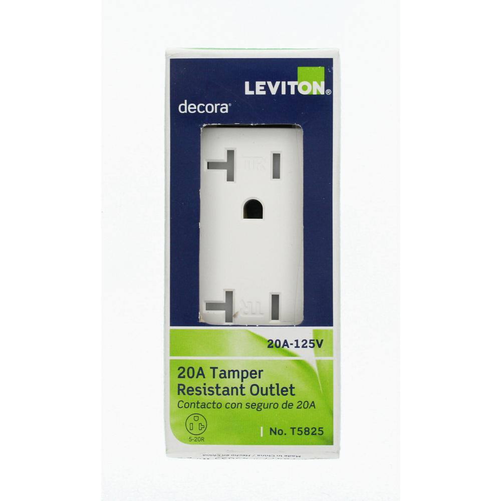 Leviton Decora 20 Amp 125 V Tamper Resistant Duplex Outlet/Receptacle, White (10-Pack) T5825-WMP M02-T5825-WMP