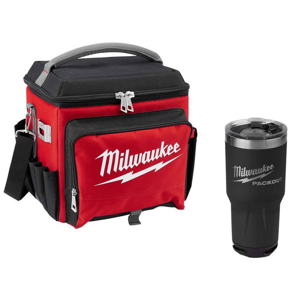 Milwaukee 21 Qt. Soft Sided Jobsite Lunch Cooler with PACKOUT Black 30 oz. Tumbler 48-22-8250-48-22-8393B