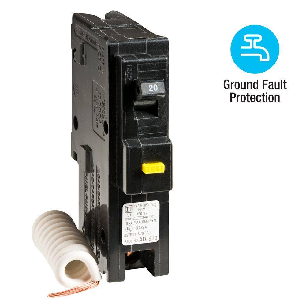 Square D Homeline 20 Amp Single-Pole GFCI Circuit Breaker HOM120GFICP