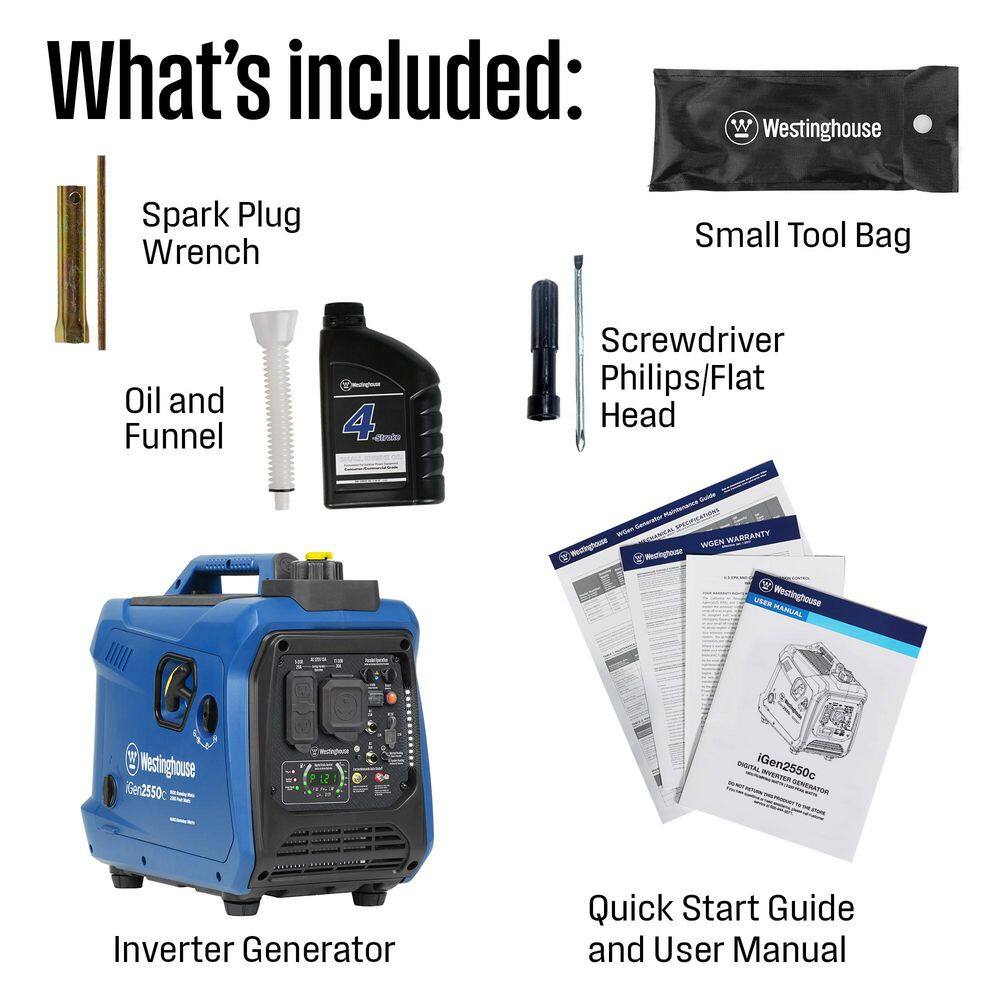 Westinghouse 2,550-Watt Gas Powered Portable Inverter Generator with Recoil Start, Quiet Technology, LED Data Center iGen2550c