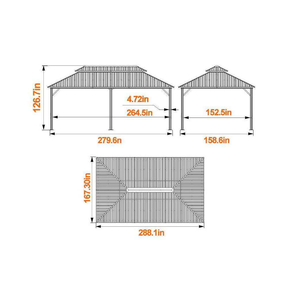 VEIKOUS 24 ft. x 14 ft. Wood Grain Aluminum Hardtop Gazebo Double Roof with Netting PG0201-24RT-4