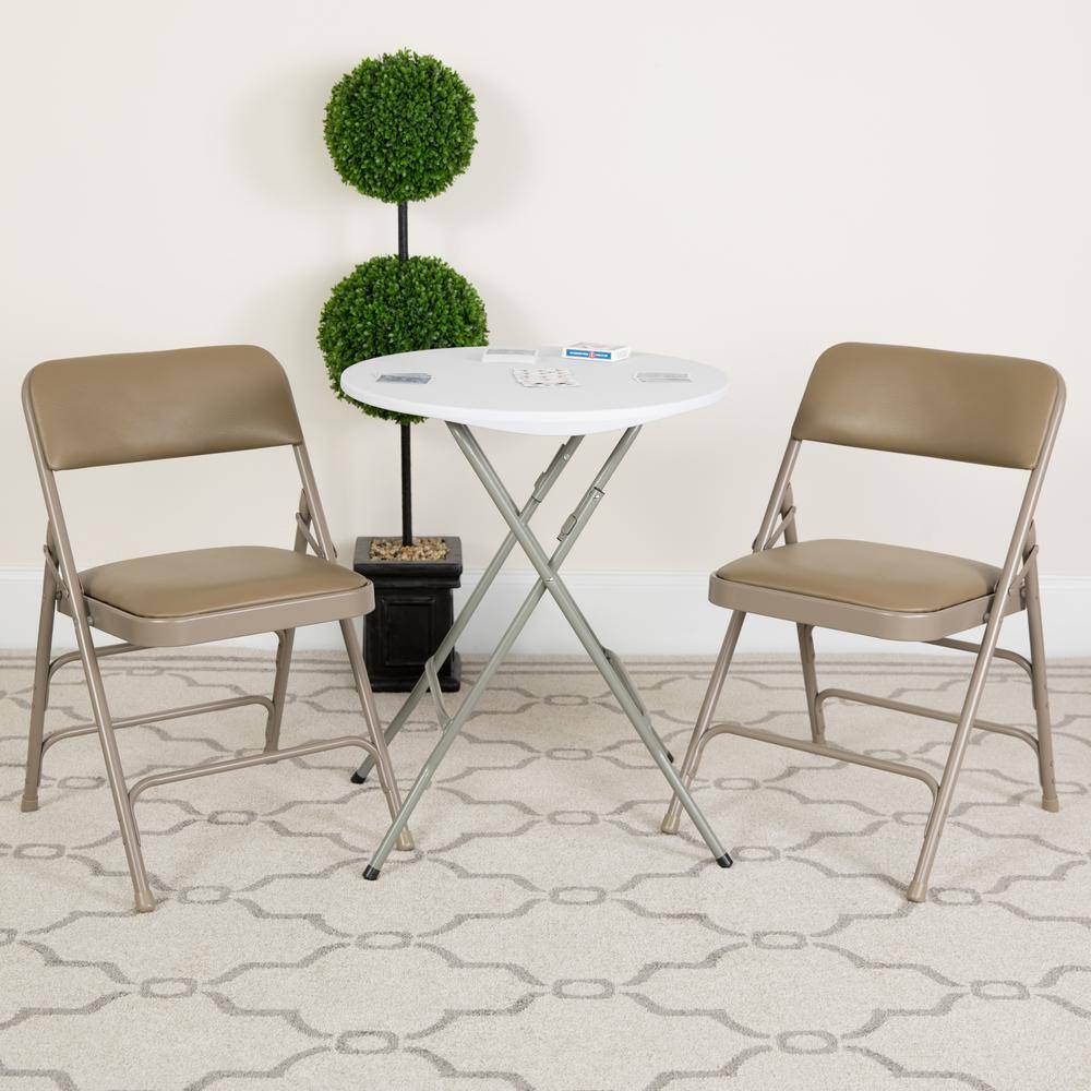 Carnegy Avenue Beige Vinyl/Beige Frame Metal Folding Chair (4-Pack) CGA-HF-5867-BE-HD