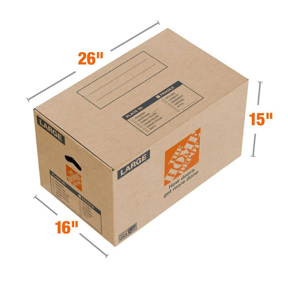 The Home Depot 26 in. L x 16 in. W x 15 in. D Large Moving Shipping and Packing Box with Handles (30-Pack) LRGBOX30