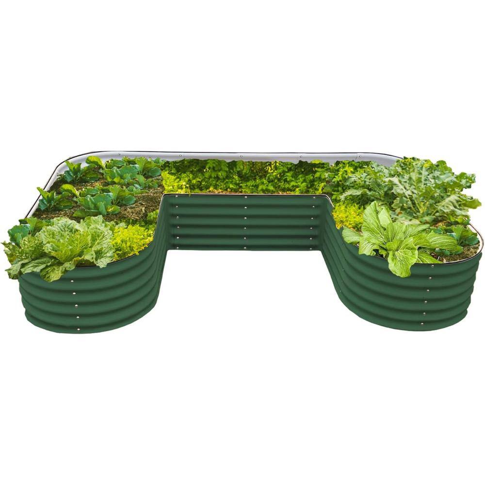 vego garden 17 in. Tall U-Shape Raised Garden Bed Metal Planter Box for Vegetables Flowers Ground Jumbo Size British Green VBUJB17BG