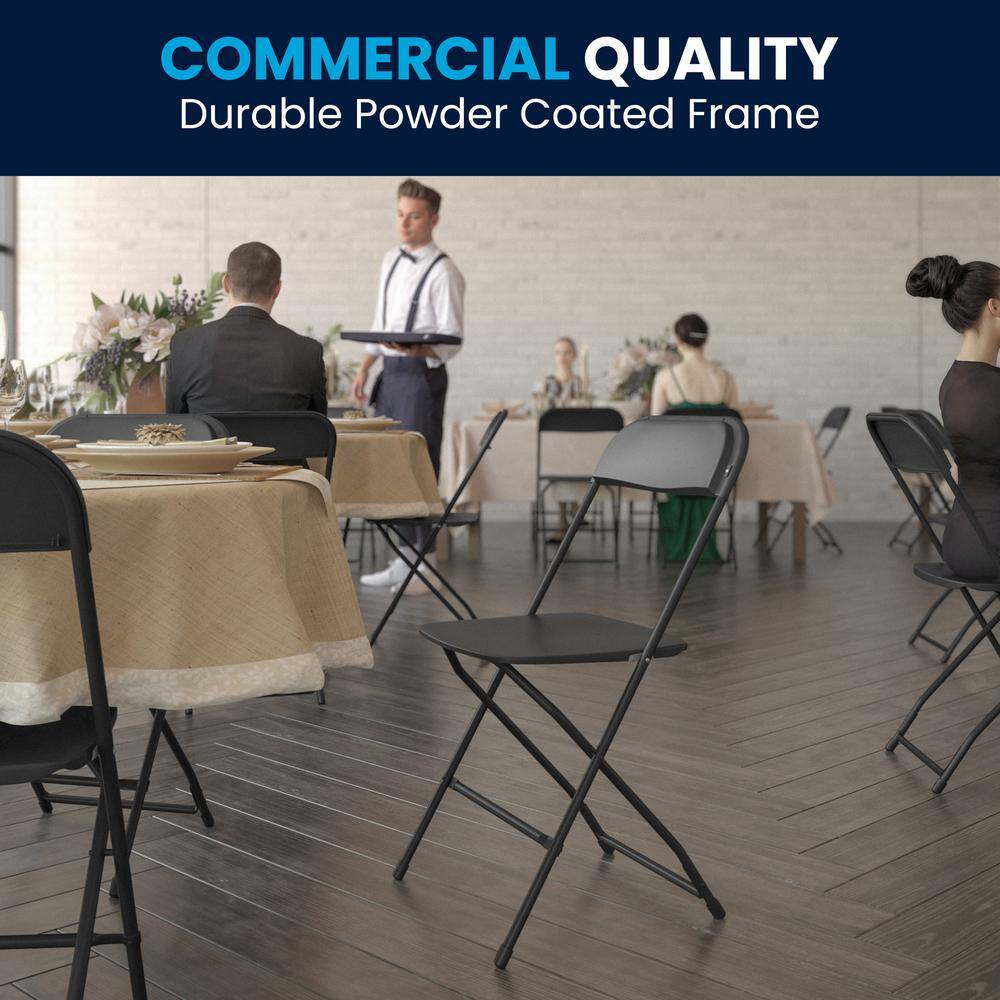 Carnegy Avenue Black Plastic Seat with Metal Frame Folding Chair (Set of 2) CGA-LE-274397-BL-HD