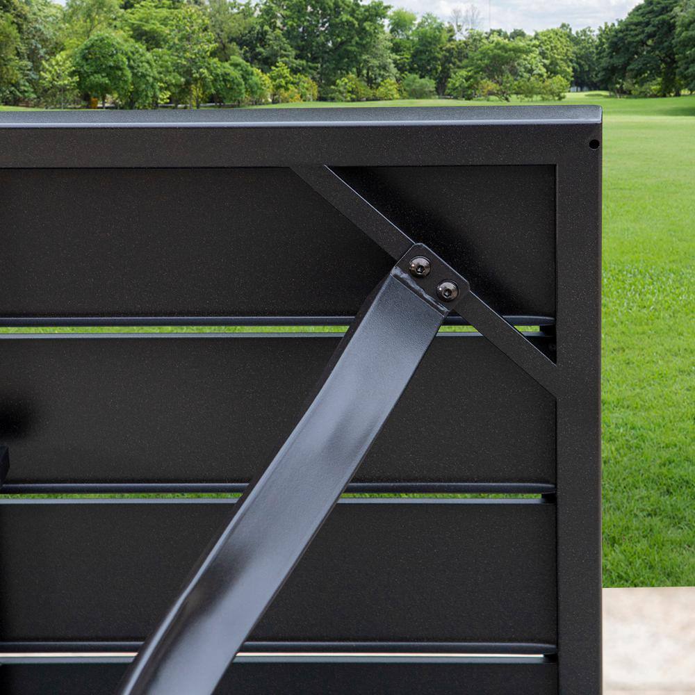 PHI VILLA Black 8-Piece Metal Patio Outdoor Dining Set with Slat Rectangle Table, Textilene Swivel Chairs and Beige Umbrella THD8-0604-93BM