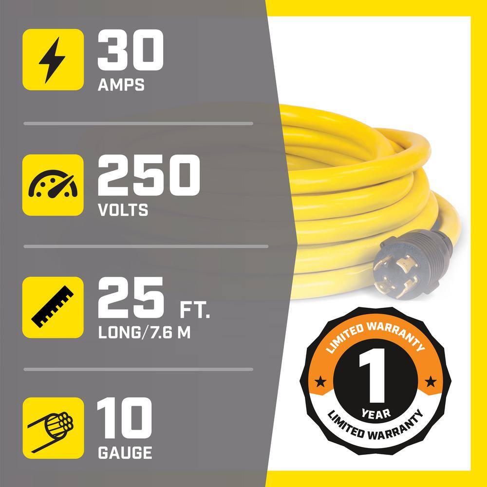 Champion Power Equipment 25 ft. 30-Amp 250-Volt Generator Power Cord for Manual Transfer Switch (L14-30P to L14-30R) 100395
