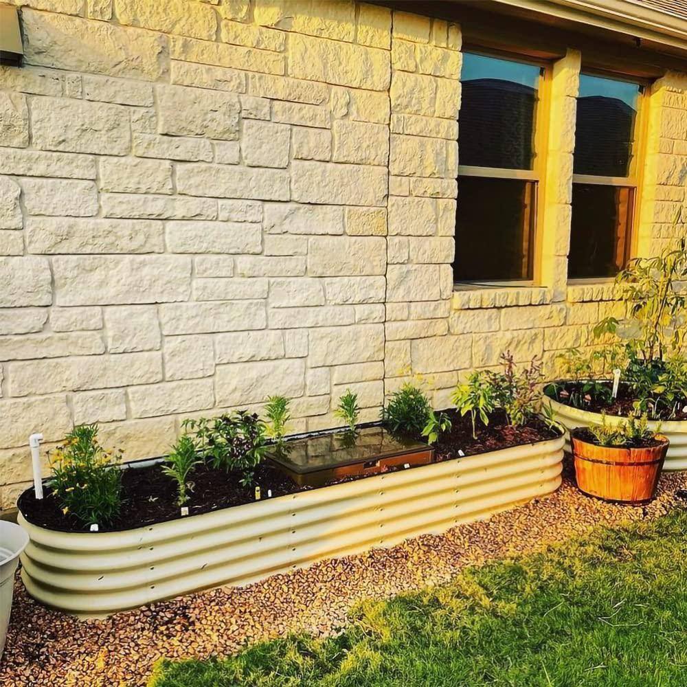 vego garden 17 in. 10-In-1 Modular Pearl White Metal Raised Garden Bed VB10N117W