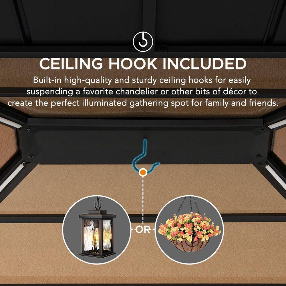 Sunjoy 11 ft. x 13 ft. Cedar Framed Gazebo with Brown Steel and Polycarbonate Hip Roof with Solar Powered LED Lights A102005891