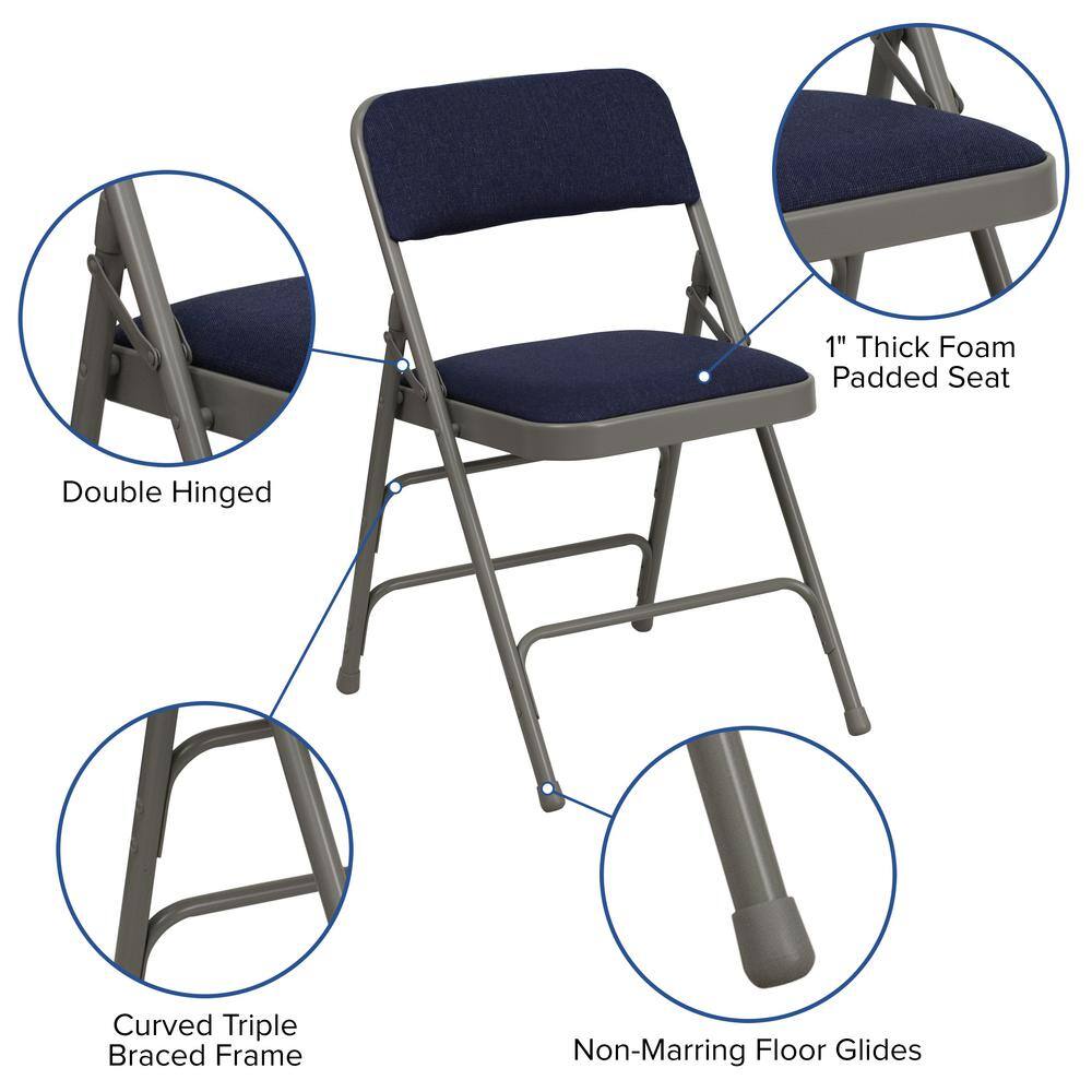 Carnegy Avenue Navy Fabric/Gray Frame Metal Folding Chair (2-Pack) CGA-HF-275055-NA-HD