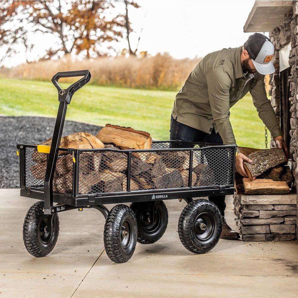 GORILLA CARTS 1,200 lb. Heavy-Duty Steel Utility Garden Cart, 6 cu. ft. Capacity, 13 in. Pneumatic Wheels, 2-in-1 Pull or Tow Handle GCG-1200