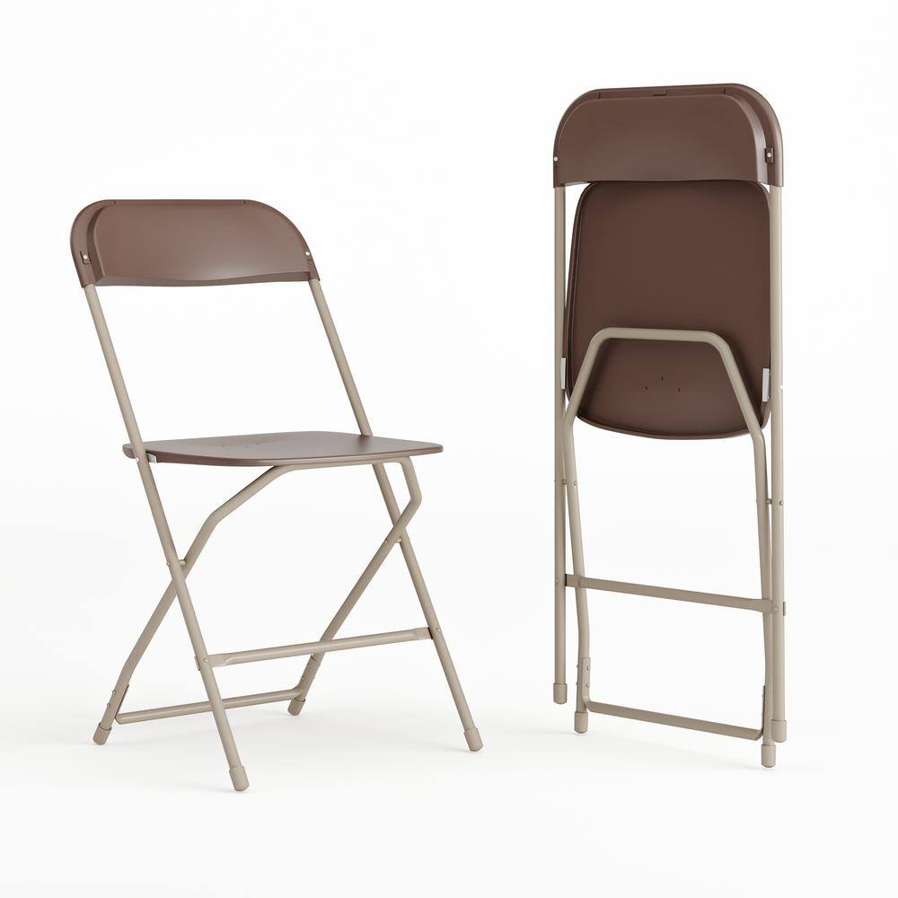 Carnegy Avenue Brown Plastic Seat with Metal Frame Folding Chair (Set of 2) CGA-LE-274399-BR-HD