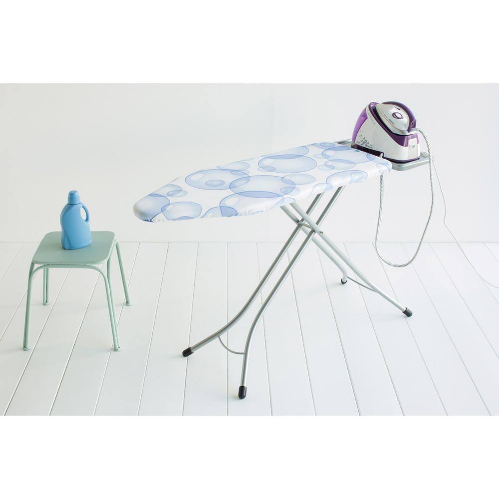 Brabantia Ironing Board C with Foldable Steam Unit Holder, Linen Rack, Perfectflow Bubbles Cover and White Frame 103445
