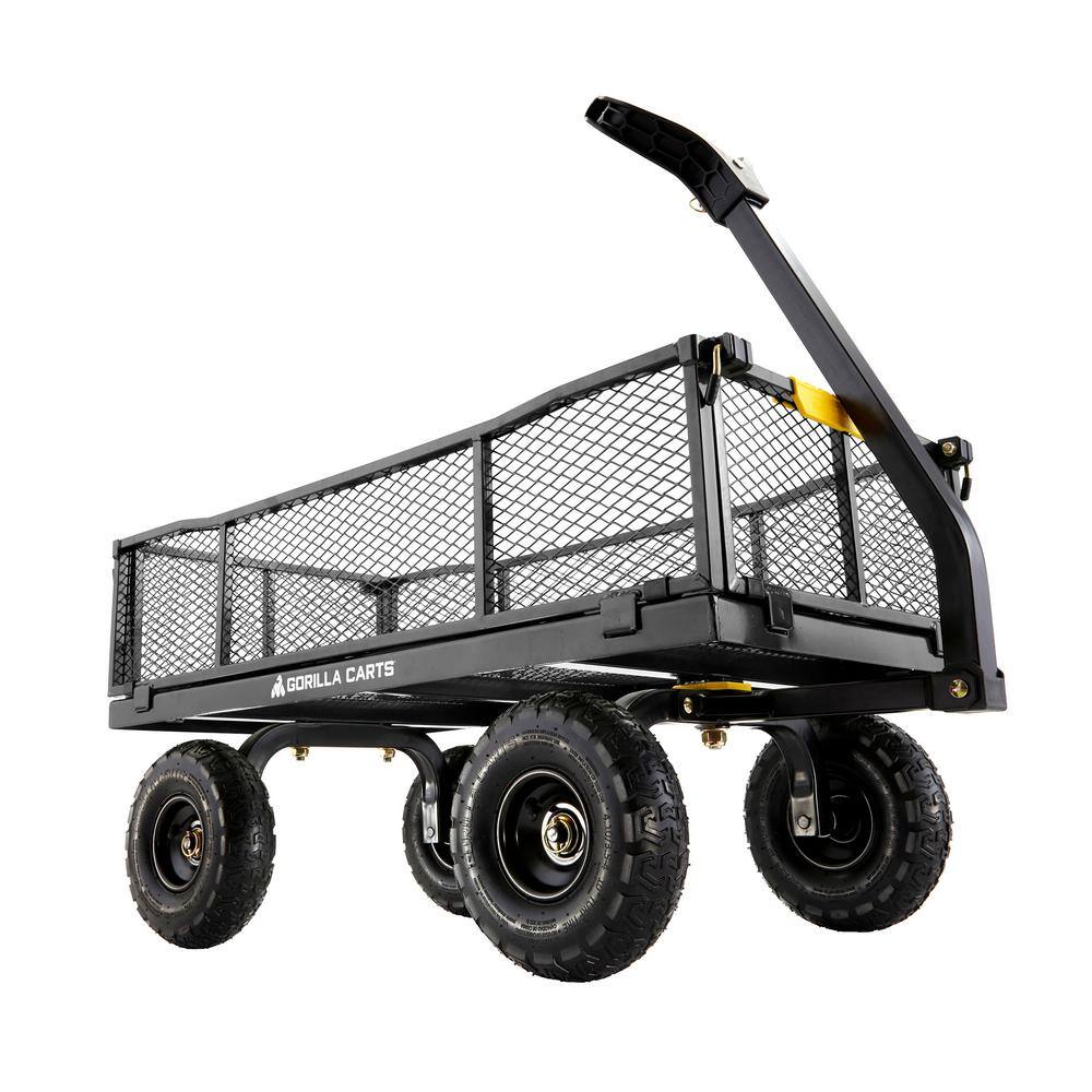 GORILLA CARTS 900 lb. Heavy-Duty Steel Utility Garden Cart, 4 cu. ft. Capacity, 10 in. Pneumatic Tires, 2-in-1 Pull or Tow Handle GCG-900