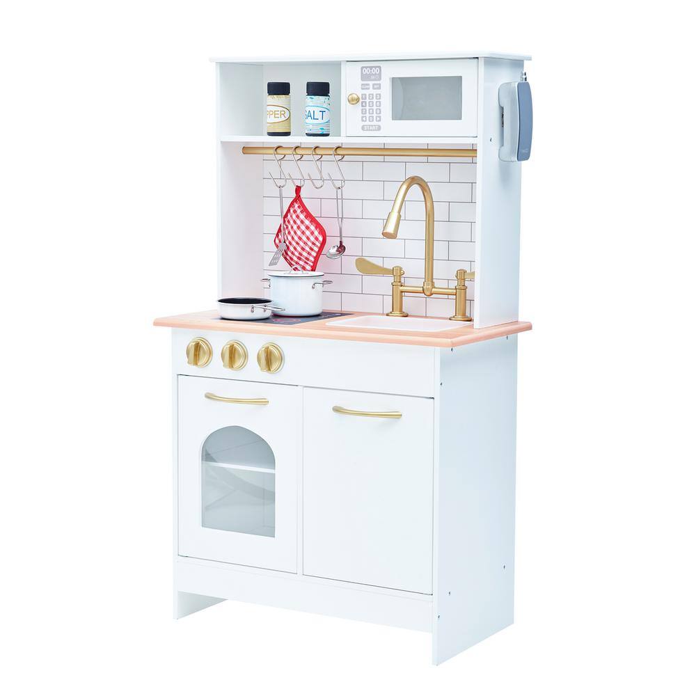 Teamson Kids Little Chef Boston Modern Play Kitchen in White/Wood TD-12679C