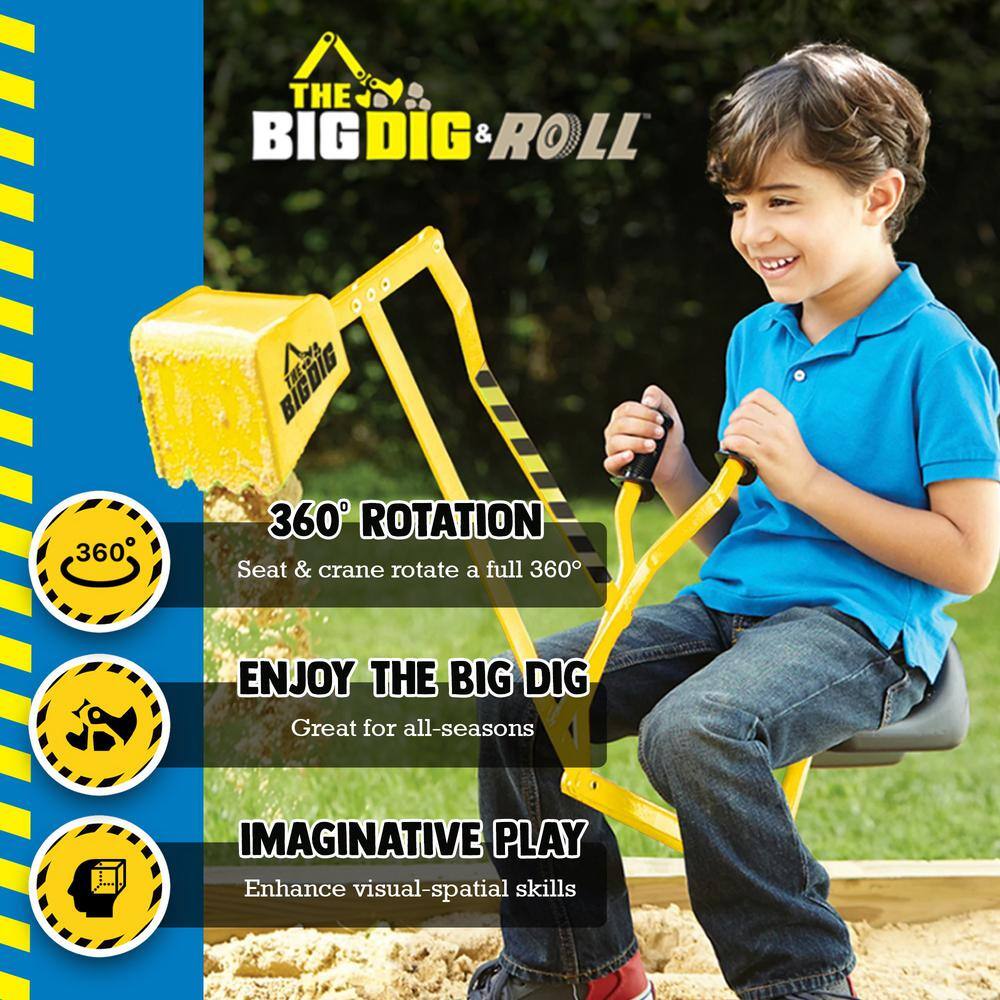 THE BIG DIG Big Dig Rolling Sandbox Digger Excavator Crane with 360-Degree Rotation Base 101
