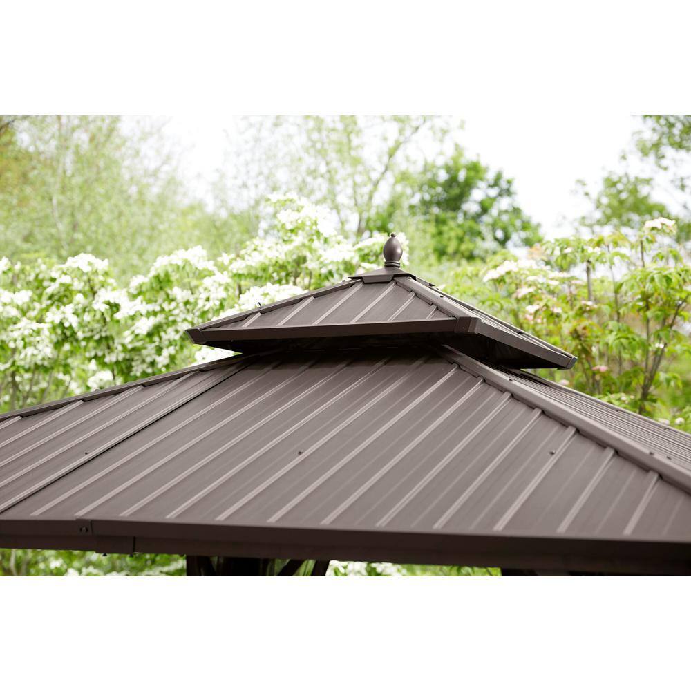 Hampton Bay 10 ft. x 10 ft. Holden Outdoor Patio Black Hard Top Galvanized Steel Gazebo TPGAZ9011