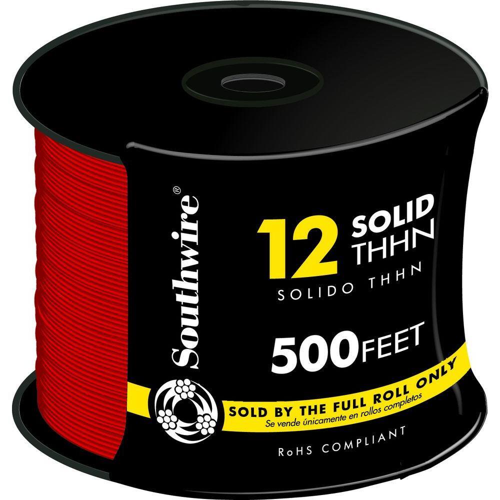 Southwire 500 ft. 12 Red Solid CU THHN Wire 11589958