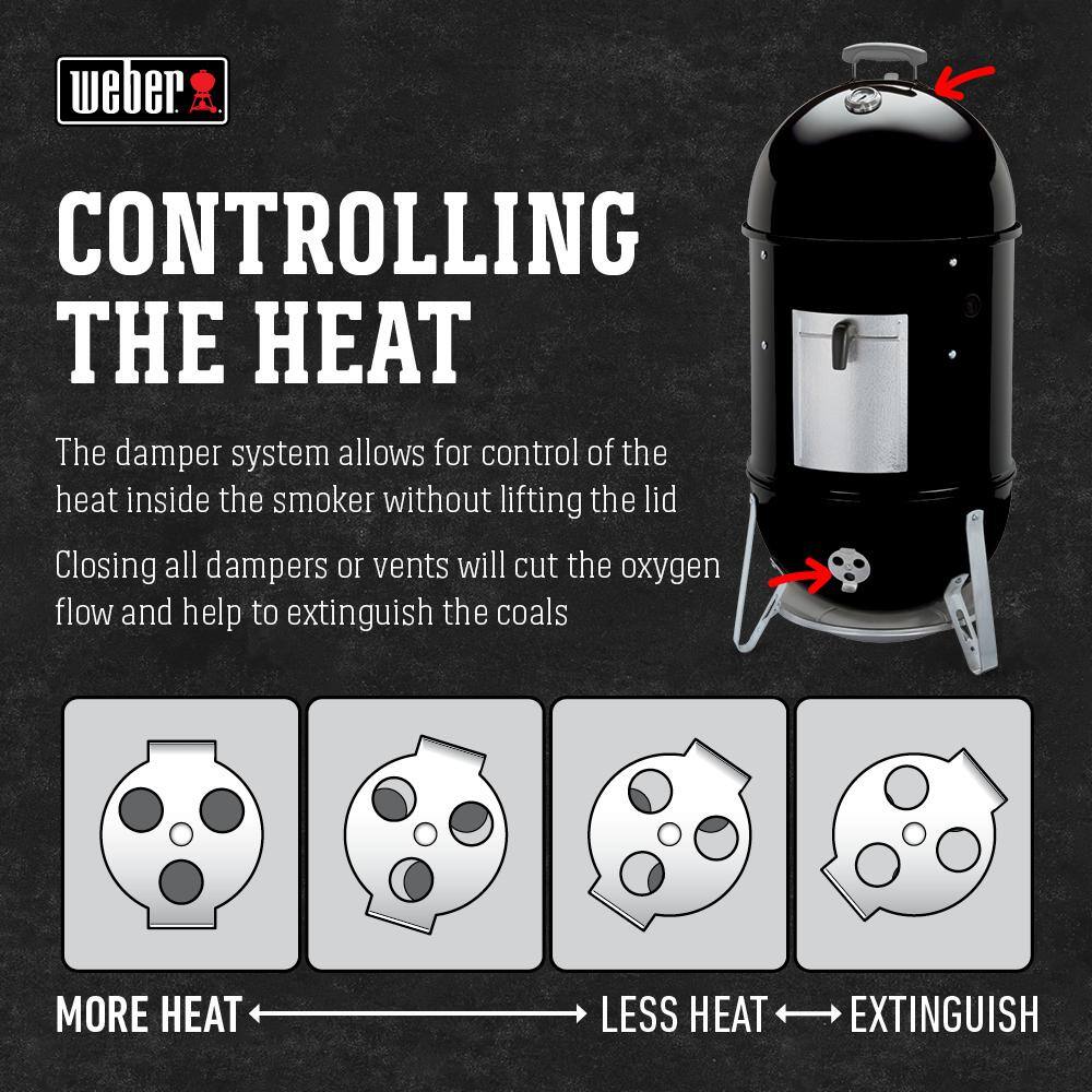 Weber 18 in. Smokey Mountain Charcoal Cooker Smoker in Black with Cover and Built-In Thermometer 721001