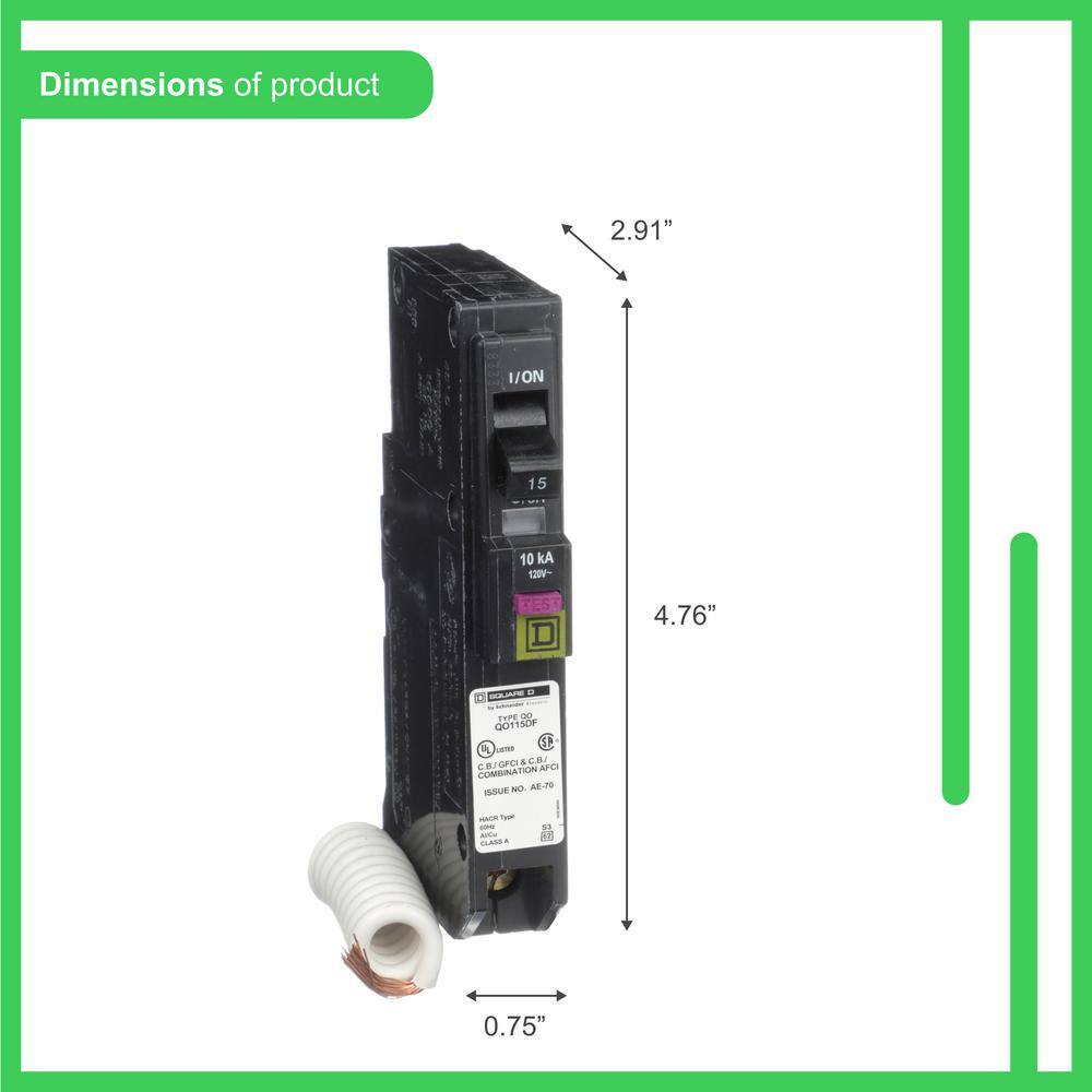 Square D QO 15 Amp Single-Pole Dual Function (CAFCI and GFCI) Circuit Breaker QO115DFC