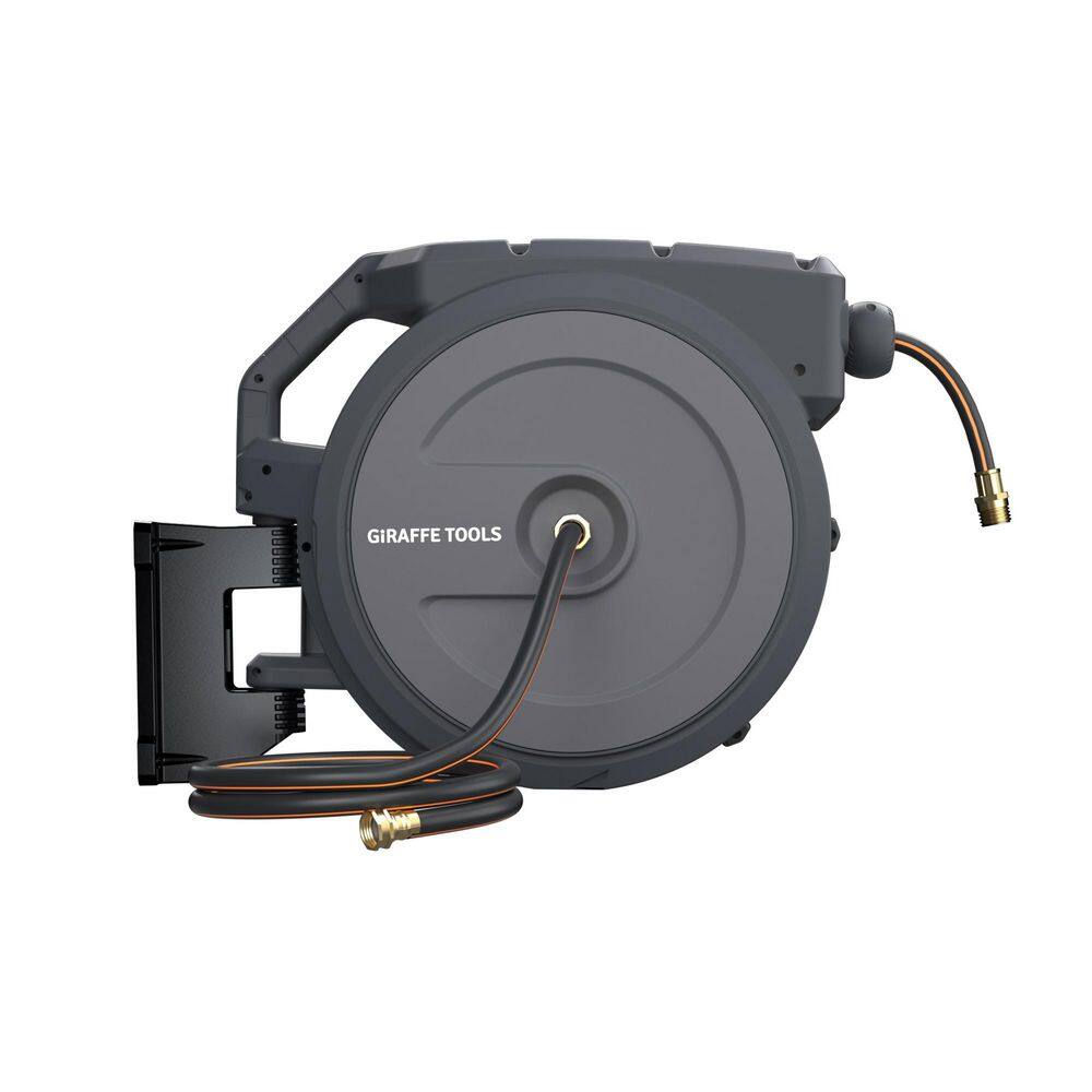 Giraffe Tools Garden Retractable Hose Reel-5/8 in.-90 ft., Wall Mounted, Dark Grey AW4058US