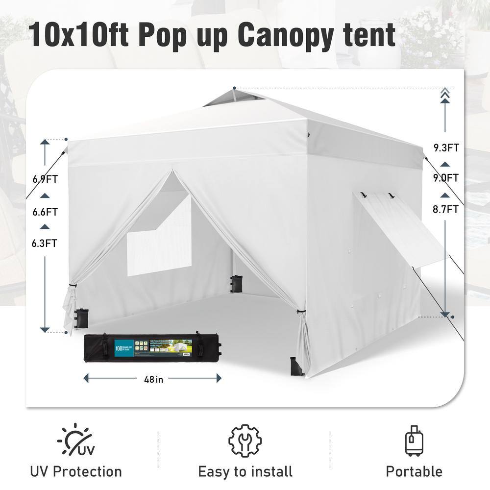 PHI VILLA 10 ft. x 10 ft. White Pop Up Tent with Removable Sidewalls THD-GA024-WH