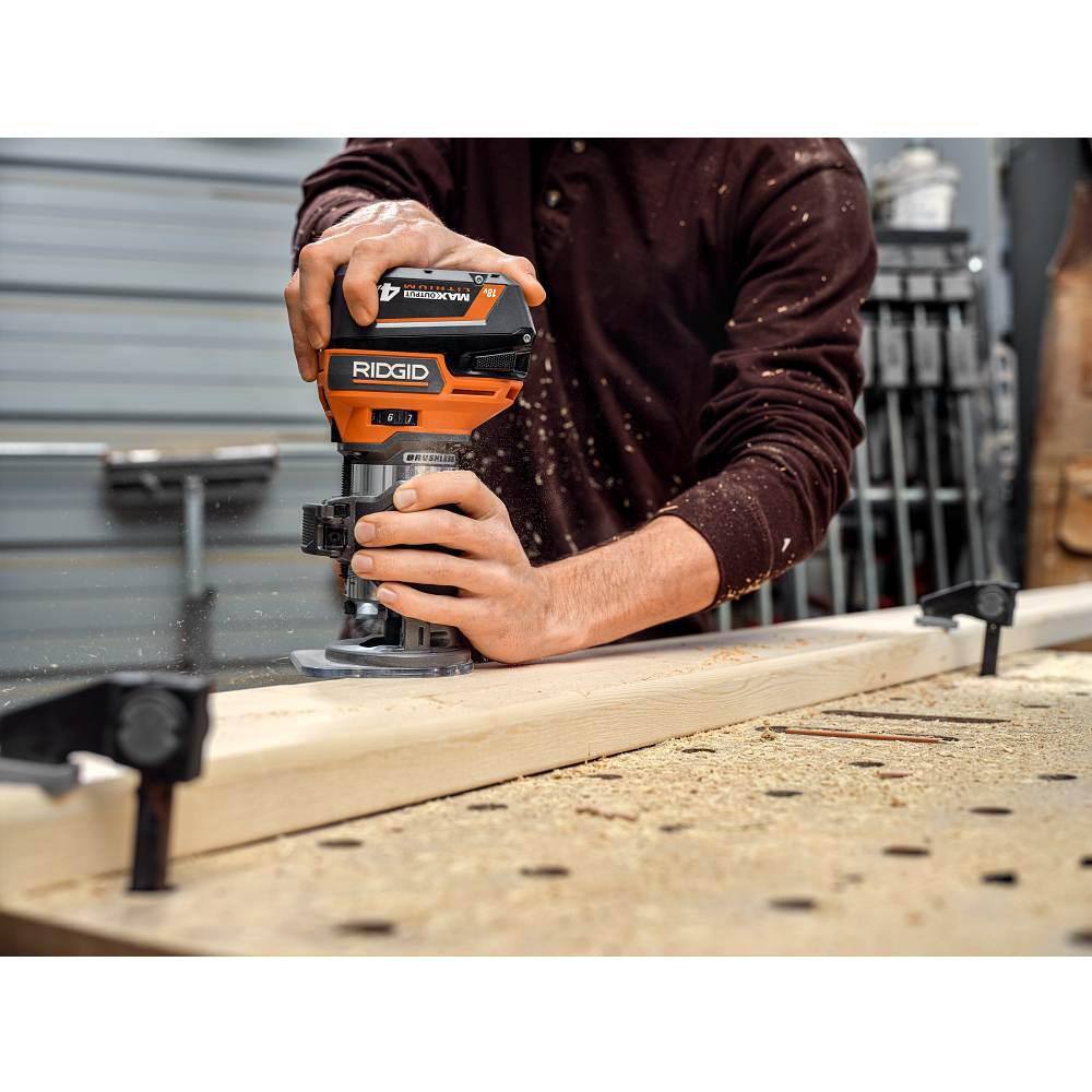 RIDGID 18V Brushless Cordless 2-Tool Combo Kit with Jig Saw, Router, (2) 4.0 Ah Batteries, and Charger AC93044SBN-R920444SB