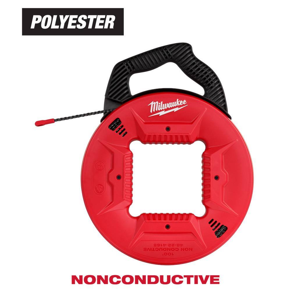 Milwaukee 13 in. x 100 ft. Polyester Fish Tape with Non-Conductive Tip and Rasping Jab Saw 48-22-4165-48-22-0104
