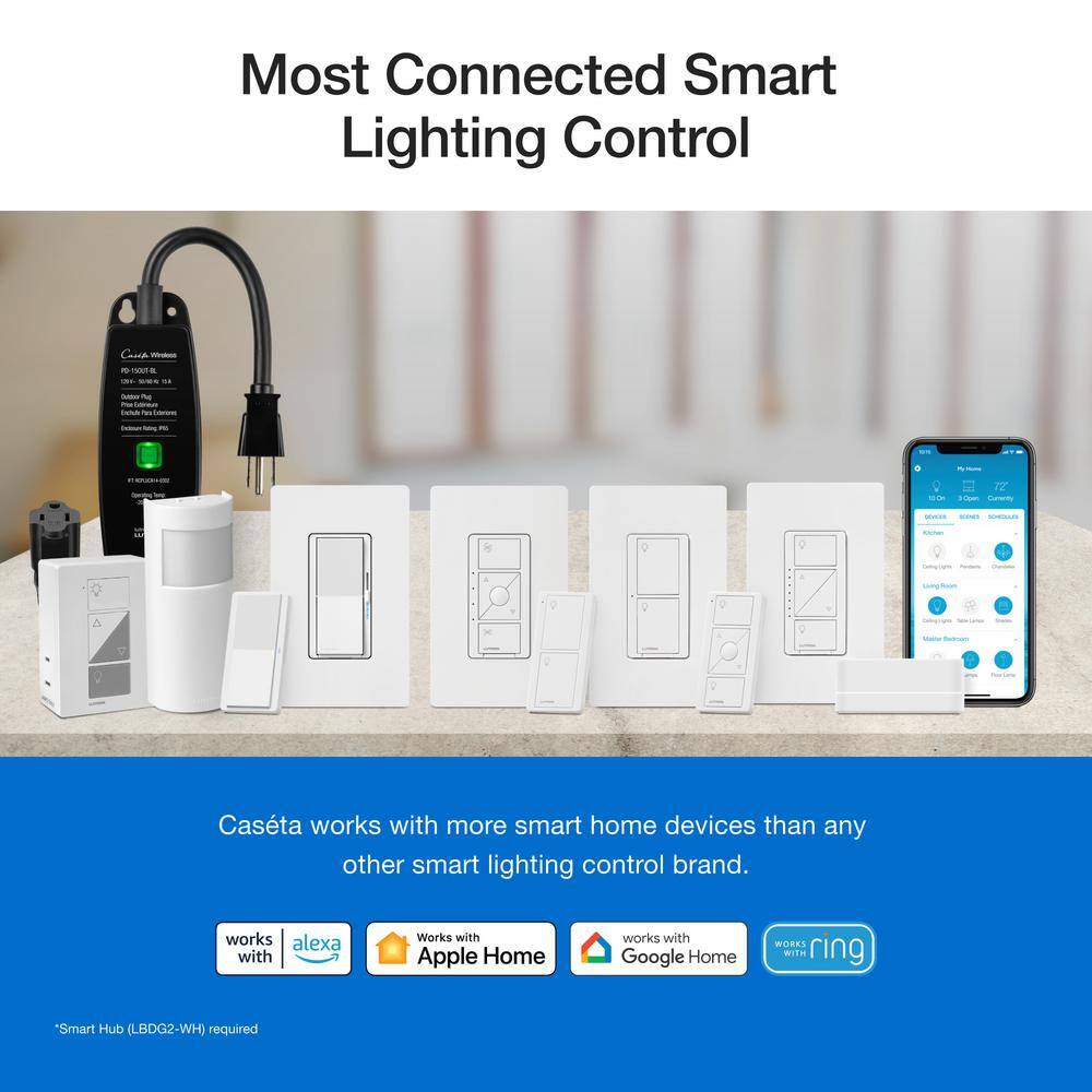 Lutron Caseta Smart Dimmer Switch and Remote Kit for Wall and Ceiling Lights, 150-Watt LED Bulbs (P-PKG1W-WH-R) P-PKG1W-WH-R
