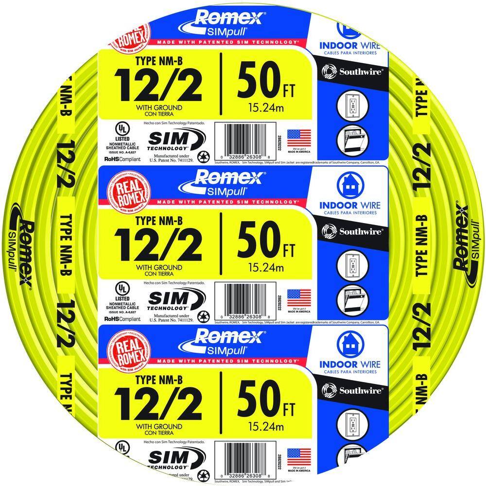 Southwire 50 ft. 12/2 Solid Romex SIMpull CU NM-B W/G Wire 28828222
