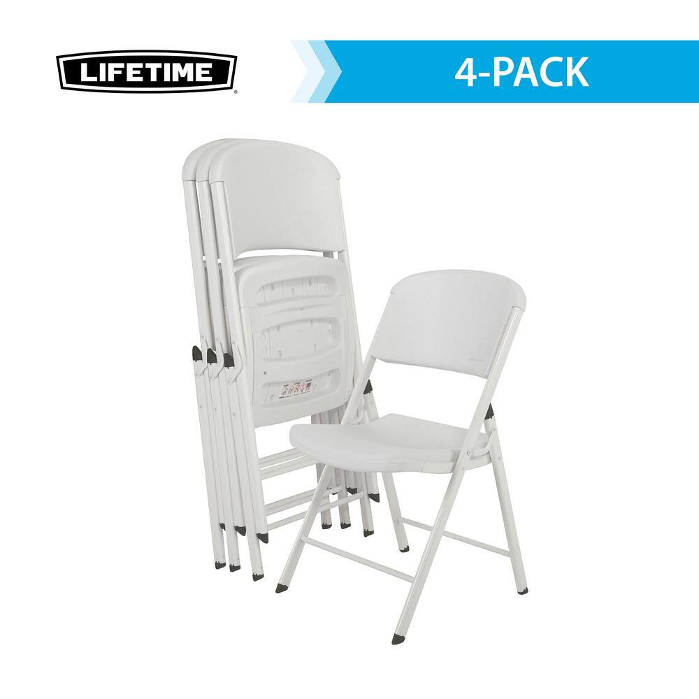 Lifetime White Plastic Seat Metal Frame Outdoor Safe Folding Chair (Set of 4) 80359
