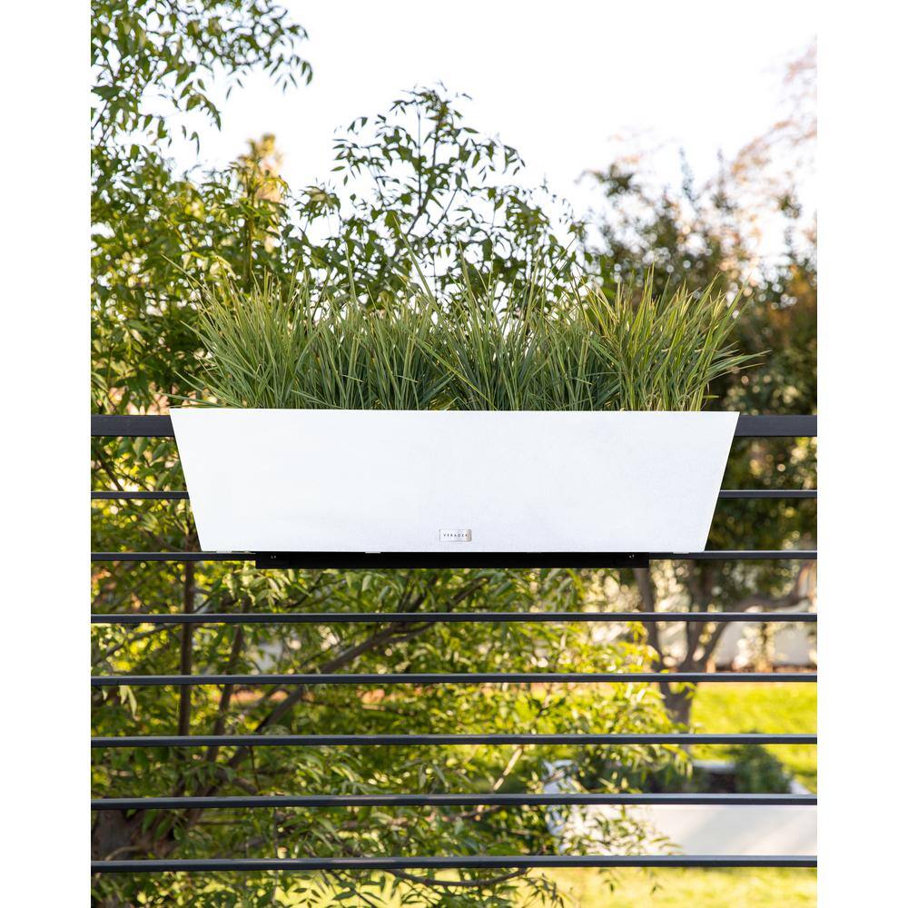 Veradek Pure Medium White Plastic Rectangular Railing Planter Box with Drainage Holes (36 in. L x 10 in. W x 11 in. H) WBRLV36W