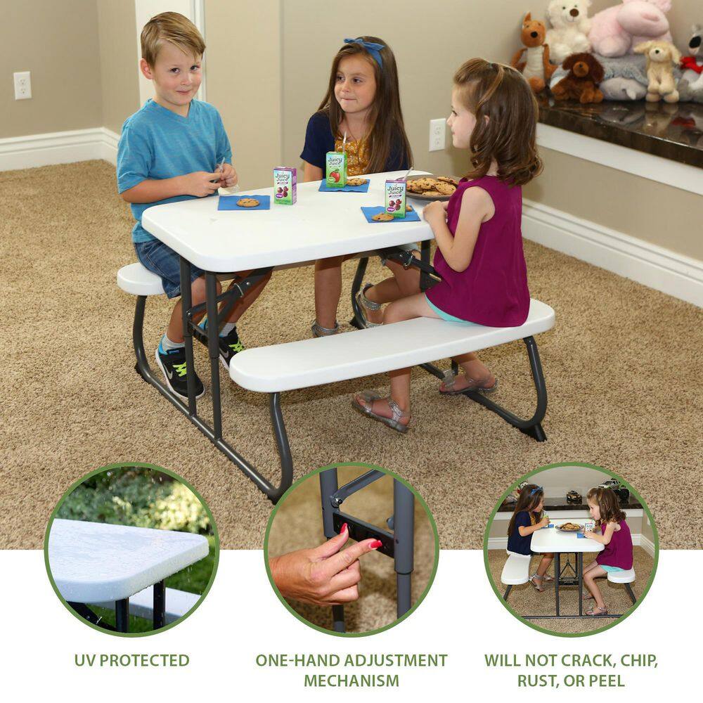 Lifetime Childrens Folding 32.5 in. White Granite Rectangle Powder Coated Steel Picnic Table Seats 4 60239