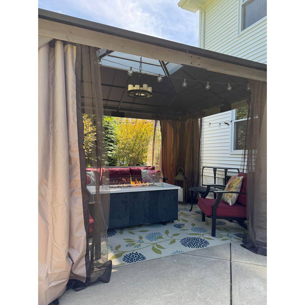 Sunjoy 11 ft. x 13 ft. Grayden Cedar Framed Gazebo with Black Steel and Polycarbonate Hip Roof with Solar Powered LED Lights A102005890