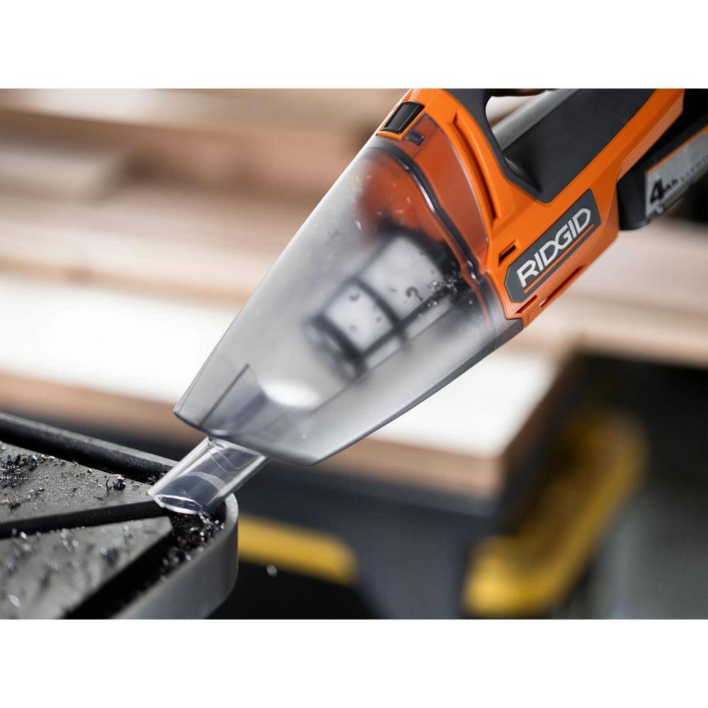 RIDGID 18V (2) 4.0 Ah Batteries and Charger Kit with 18V Cordless Hand Vacuum AC93044SBN-R8609021B