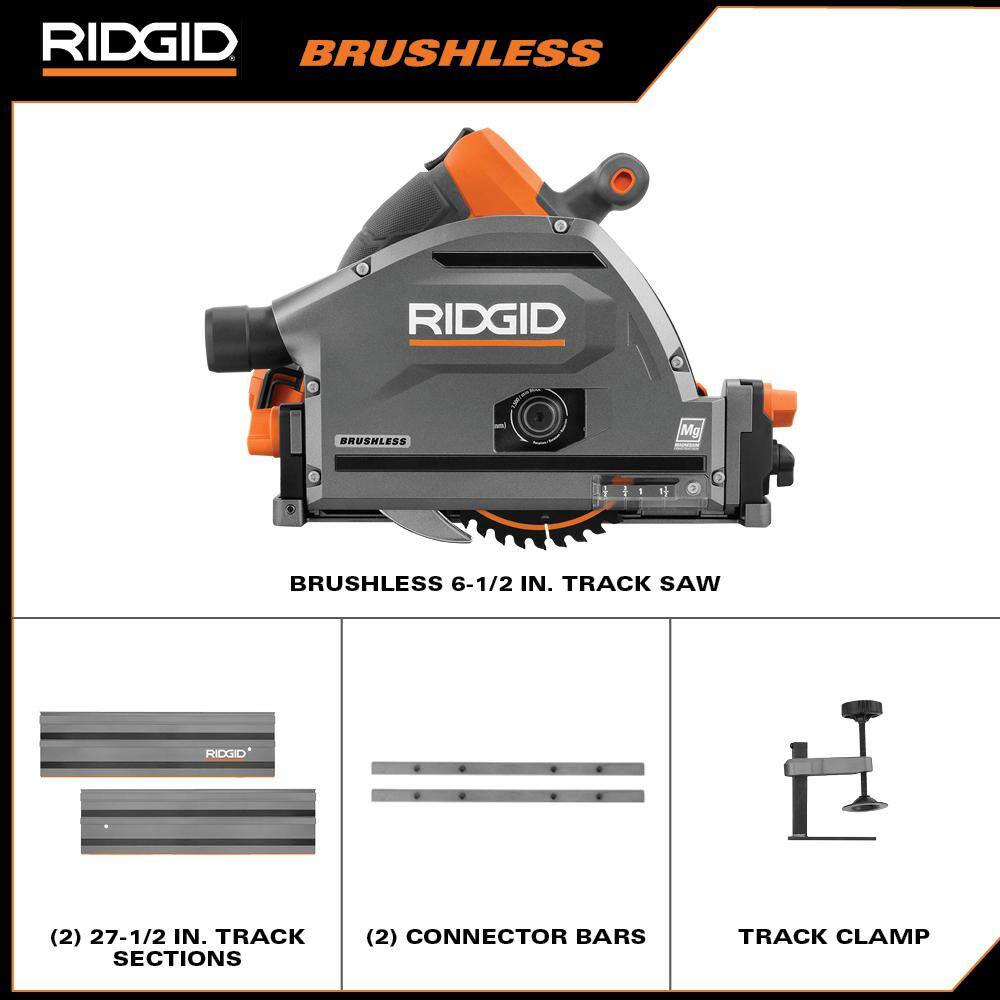 RIDGID 18V (2) 4.0 Ah Batteries and Charger Kit with 18V Brushless Cordless 6-1/2 in. Track Saw AC93044SBN-R48630B