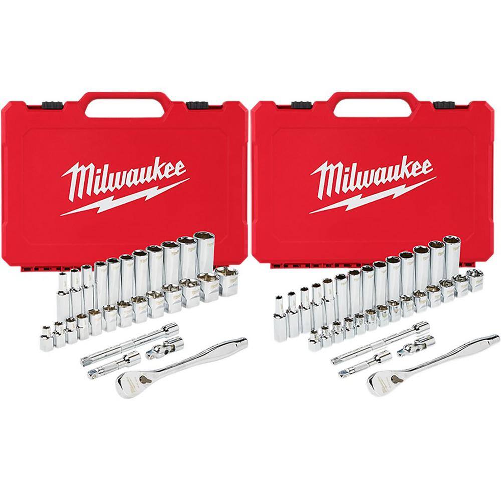 Milwaukee 3/8 in. Drive SAE/Metric Ratchet and Socket Mechanics Tool Set (60-Piece) 48-22-9408-48-22-9508