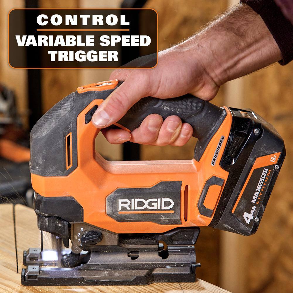 RIDGID 18V Brushless Cordless 2-Tool Combo Kit with Jig Saw, Router, (2) 4.0 Ah Batteries, and Charger AC93044SBN-R920444SB