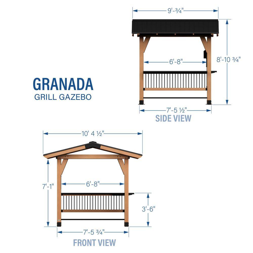 Backyard Discovery Granada 9 ft. x 10 ft. All Cedar Wood Grill Gazebo w/Outdoor Bar, Hard Top Steel Roof and Powder Coated Bar Countertops 2206090COM