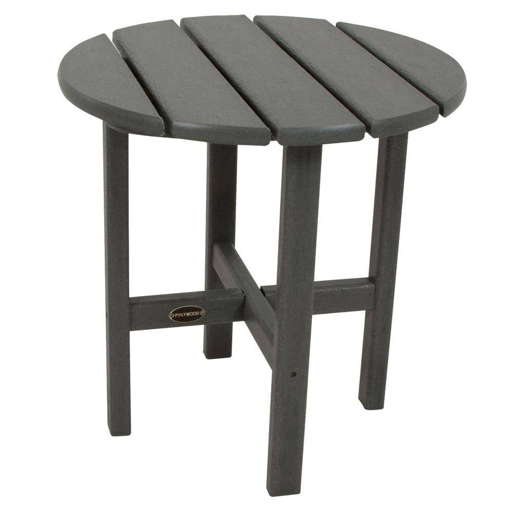 POLYWOOD 18 in. Slate Grey Round Patio Side Table RST18GY