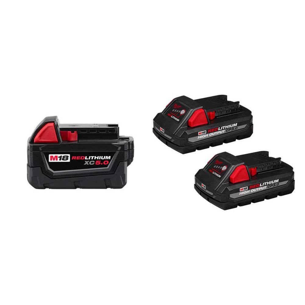 Milwaukee M18 18-Volt Lithium-Ion XC Extended Capacity 5.0 Ah Battery and HIGH OUTPUT CP 3.0Ah Batteries 48-11-1850-48-11-1837