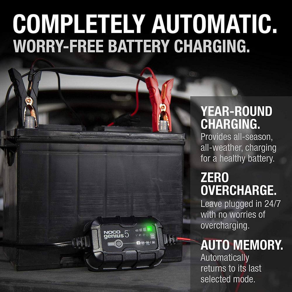 NOCO GENIUS GENIUS5, 5-Amp Fully-Automatic Smart Charger, 6V & 12V Battery Charger & Maintainer Genius5
