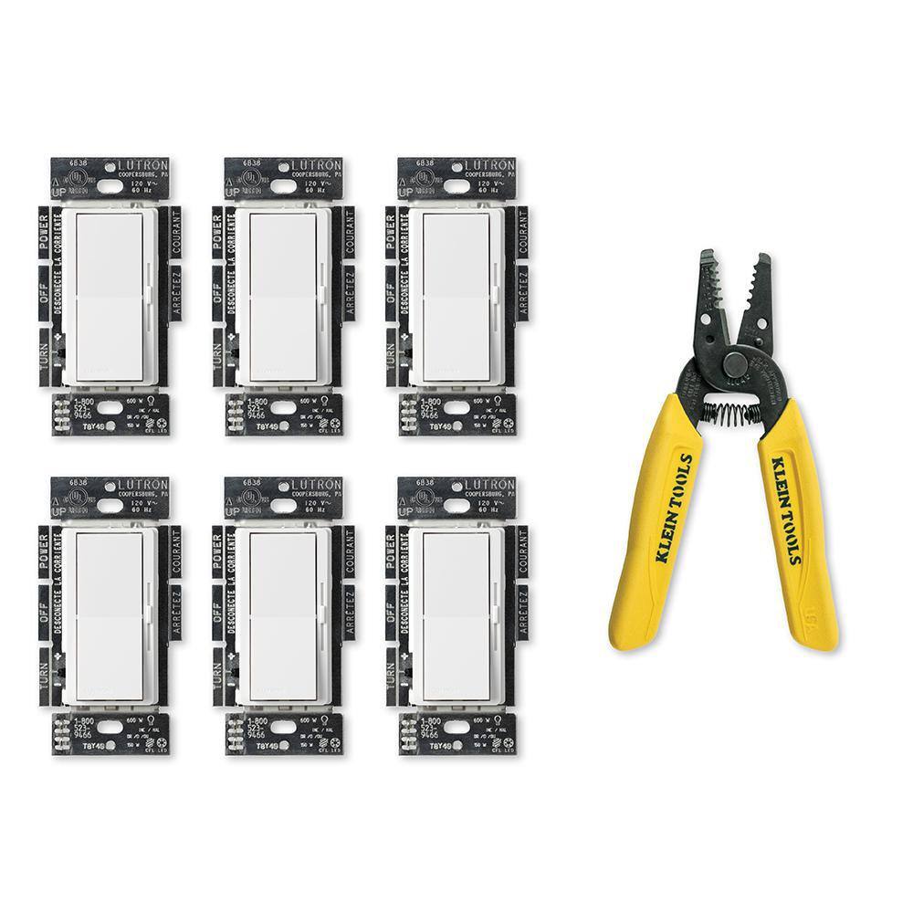 Lutron Diva LED+ Dimmer Switch, White, Klein 6-1/4 in. Wire Stripper/Cutter for 10-18 AWG Solid Wire (DVCL-6PKR1018WC) DVCL-6PKR1018WC